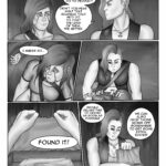 Digital art comic book page. Panel 1: Roxie says to Sif: "Wasn't that a little too much? He was no threat...". Sif answers in a determined tone: "Have you seen what scavs do to people?! Didn't you hear what that scumbag told he'd do to you? The less of the, the better." Panel 2: Roxie looks at the corpse on the floor with a conflicted expression and says: "I guess so..." Panel 3: Sif kneels on the floor and rips the floor matting open. Panel 4: She lifts the ripped carpet up and shouts: "Found it!". There's a parcel in the hidden stash. Panel 5: Sif puts the parcel to her bag and states: "Should deliver this to Orchid as soon as possible. We can also drop those irons off somewhere to get some extra eddies"