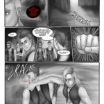 Digital art comic book page. First panel: Sif leaves the room while the clan leader talks to her: "Keep that sum. Consider getting an upgrade or two. Only come back when you're carrying a true warrior's bounty. Second panel: A door creaks open. Third panel: There¨'s three thugs outside the door. The leader of them is smirking and says: "Hmph". Fourth panel: The main thug points at Sif's direction and boldly says: "See new bloods? You don't just barge in the boss' room even if you're the princess herself... Hey what's with th-" Fifth panel: Fist closing in really fast. Sixth panel: Furious Sif punches the main thug so hard that his teeth fly out and his nose gushes blood.