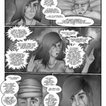 Digital art comic. Sif, who is laying in bed injured, questions Roxie's motivations to save her. Roxie mocks Sif in an endearing way and asks her to give her a chance. Sif is wrapped in bandages and is amazed by Roxie's reaction to her outburst. Roxie looks at Sif in an understanding way in the last panel.