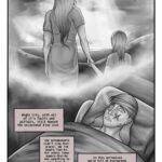 Digital art comic page. The panel that covers the whole page describes a tearful and sorrowful Sif is laying on the bed. She's reminiscing a time when she was with her mother on a beach. The sun shines in front of them as they're holding hands as mother and daughter. The text boxes say: "Night City, with all of its faults and pitfalls still housed the occasional kind soul. The screamsheets didn't sing their praise, nor the powers-that-be. Not unless those powers-that-be had something to gain from it. In this mechanized world full of overworked, abused and frightened people, some humanity managed to sprout through the cracks of blood-soaked concrete.